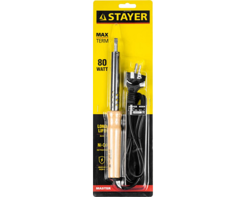 STAYER 80 Вт, 220 В, клин, деревянная рукоятка, электропаяльник Maxterm 55310-80 Master
