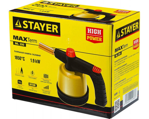 STAYER 1300°C, пьезоподжиг, паяльная лампа газовая на баллон Maxterm 55590