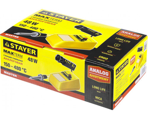 STAYER 100-450°C, 48Вт, 220 В, аналоговая паяльная станция 55371