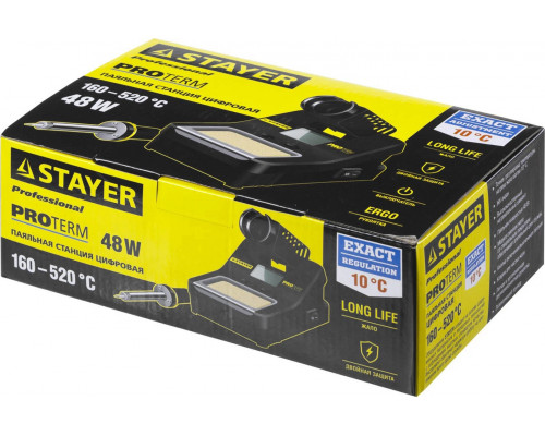 STAYER 160-520°C, 48 Вт, шаг 10°C, жк дисплей, паяльная станция цифровая 55370