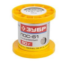 ЗУБР 50 г, ПОС 61, трубка с канифолью, 1 мм, припой 55450-050-10C