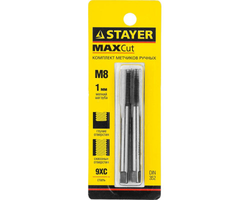 STAYER M8 х 1.0 мм, 2 шт., комплект метчиков MaxCut 28025-08-1.0-H2
