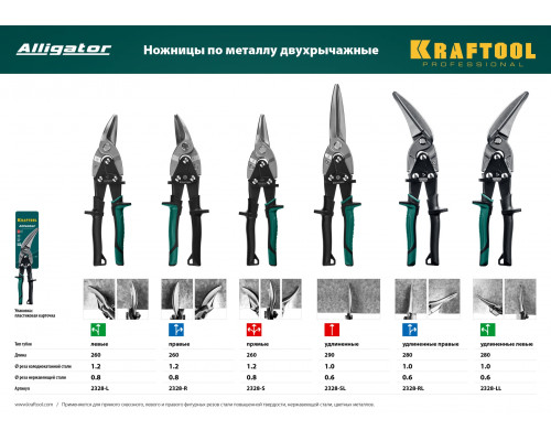 KRAFTOOL 290 мм, прямые удлинённые ножницы по металлу Alligator 2328-SL
