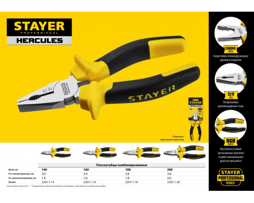 STAYER 200 мм, плоскогубцы комбинированные HERCULES 2203-1-20_z02