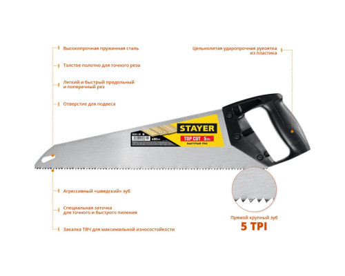 STAYER 5 TPI, 400 мм, ножовка ударопрочная (пила) TopCut 15061-40_z02