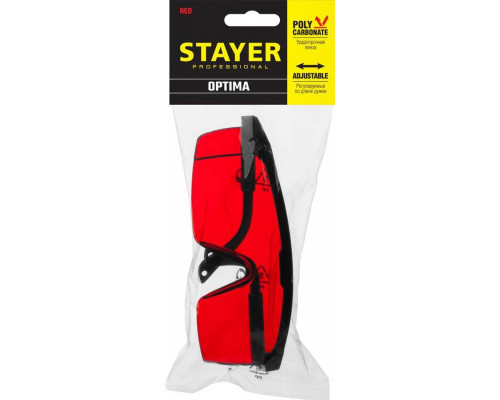 STAYER красный, регулируемые по длине дужки, очки защитные OPTIMA 2-110457_z01