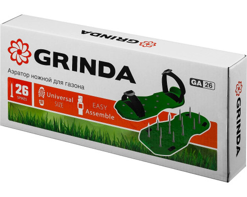 GRINDA 26 шипов, длина 50 мм, аэратор ножной для газона со стальными шипами GA-26 422111
