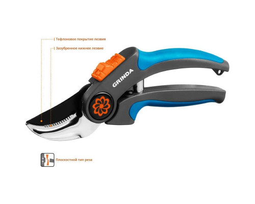 GRINDA 205 мм, с двухкомпонентными рукоятками, плоскостной секатор 423455