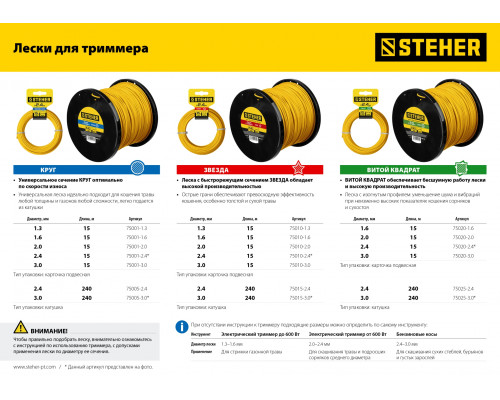 STEHER диаметр 1.3 мм, длина 15 м, леска для триммера "круг" 75001-1.3