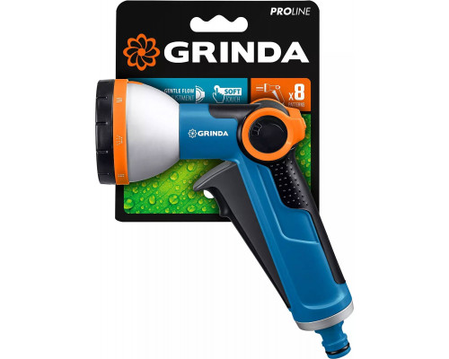 GRINDA 8 режимов, курок спереди, двухкомпонентный с регулятором напора, пистолет поливочный X-8 8-427145_z02 PROLine